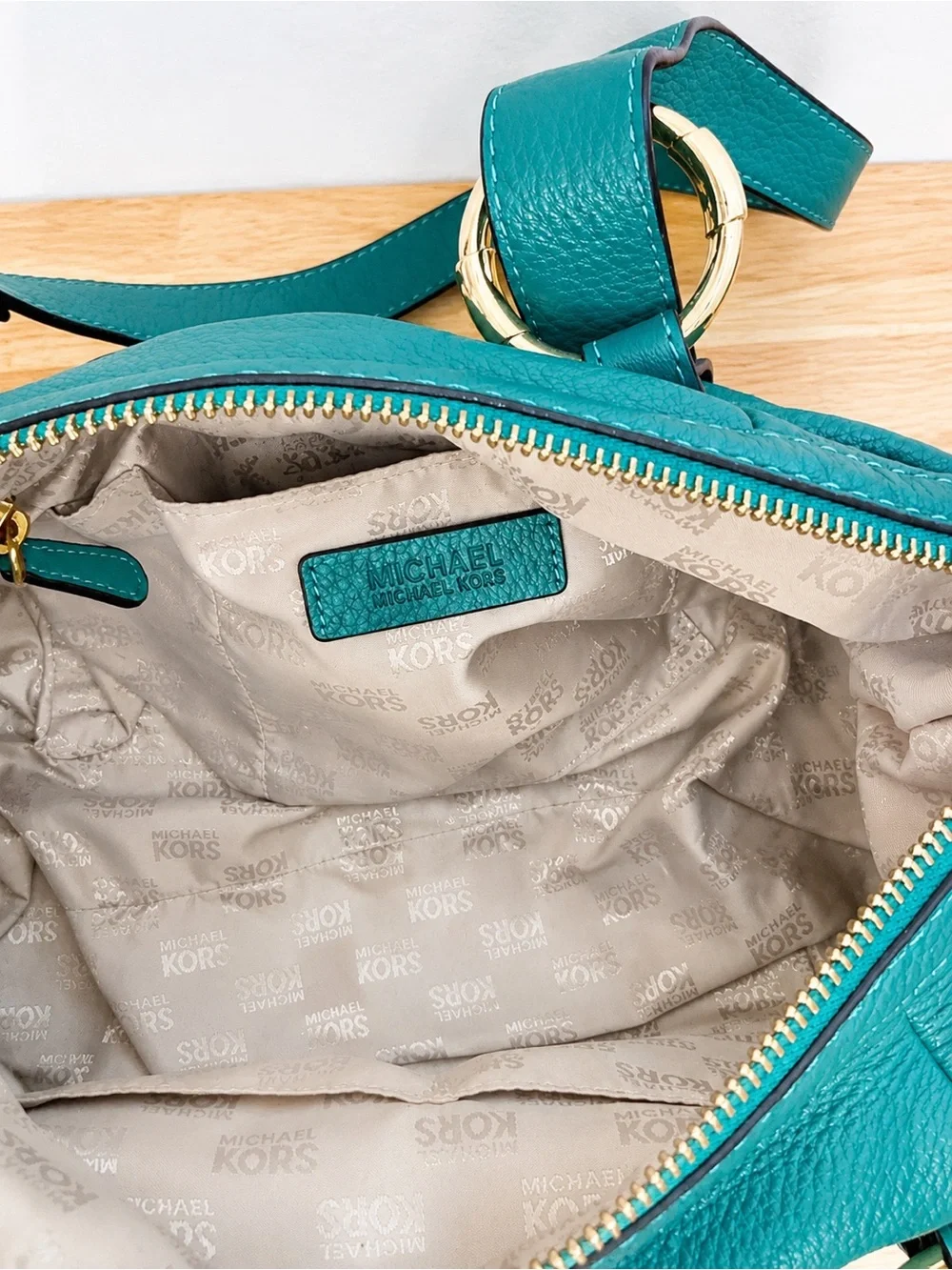 Michael Kors Fulton Leather Satchel Teal Green
